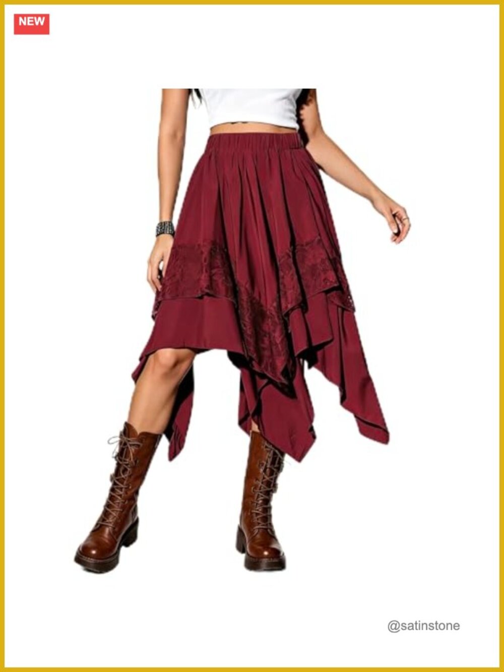 Renaissance Flowy Lace Trim Handkerchief Hem A-Line Skirt
